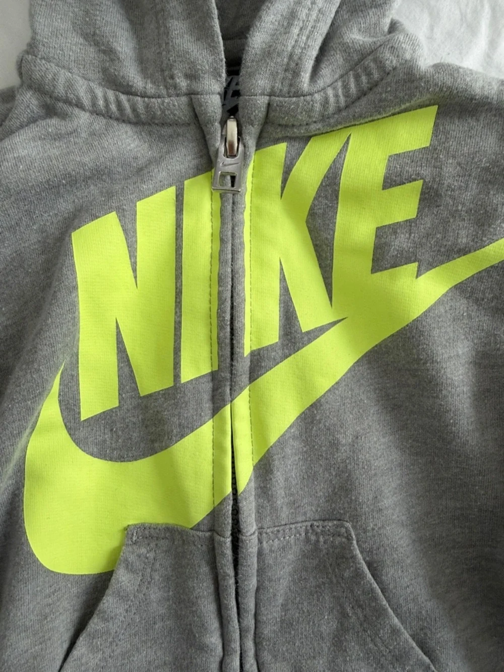 Nike Kids Grey Zip Hoodie with Neon Yellow Logo